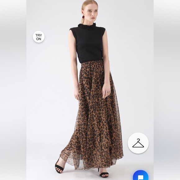 CHICWISH LEOPARD PRINT FULL LENGTH FULL CIRCLE SWINGY CHIFFON SKIRT - Picture 4 of 10